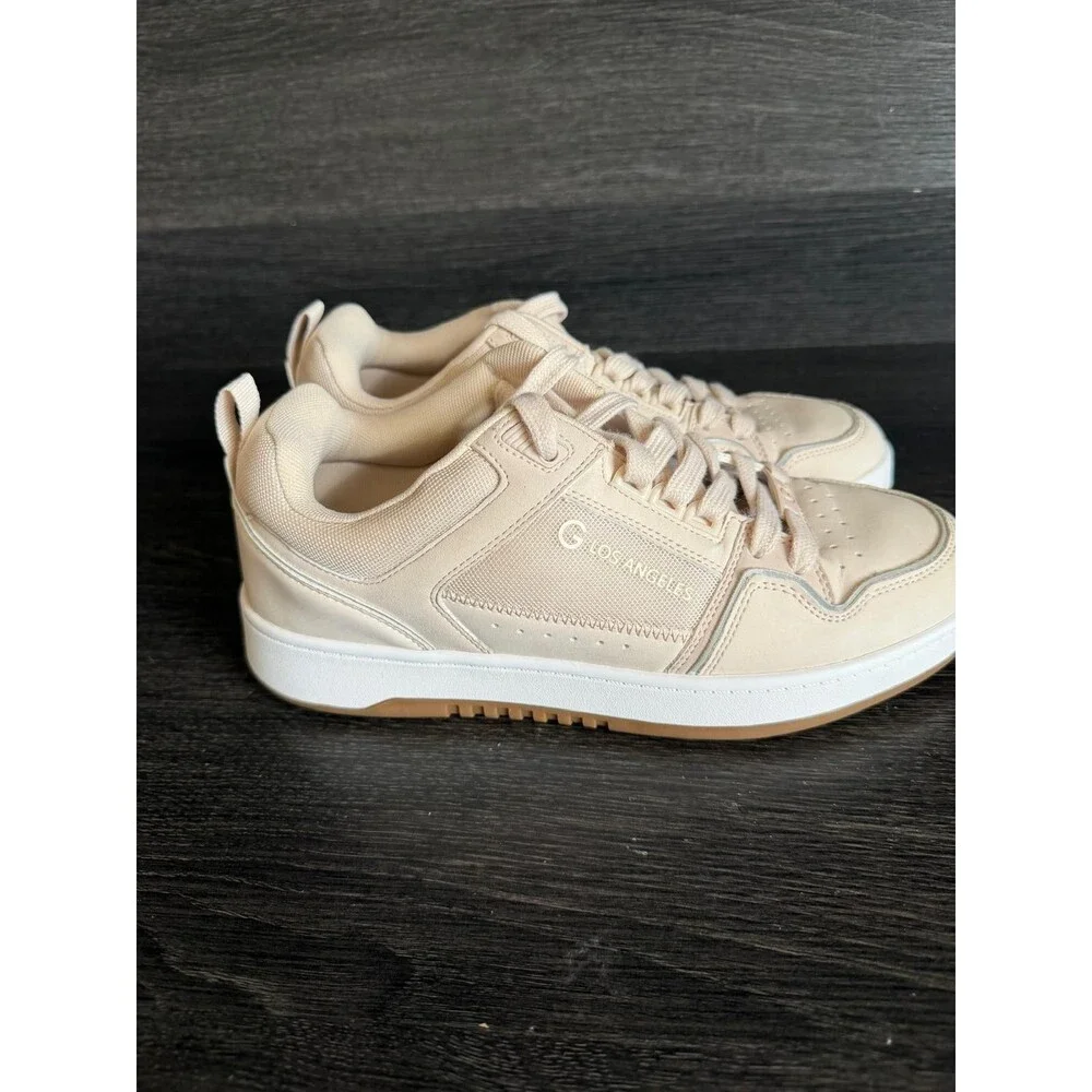 G Los Angeles Beige White Lace Low Top Sneaker Athletic Shoes for Women